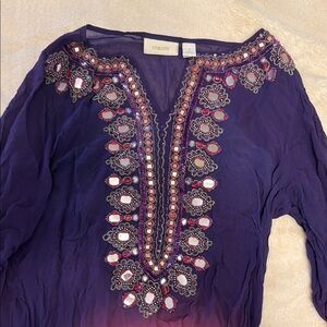 Chico's Blue Embellished 3/4 Sleeve Blouse